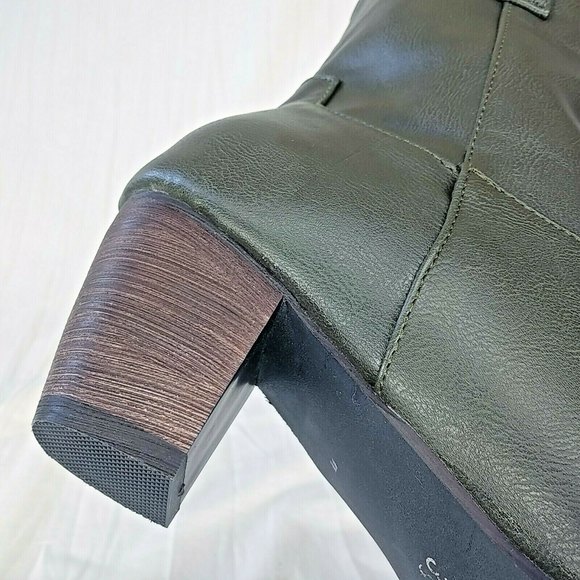 Classic Ladies Western Cowgirl Pull On Block Heel Pointed Toe Boots. Olive Green - Picture 3 of 8